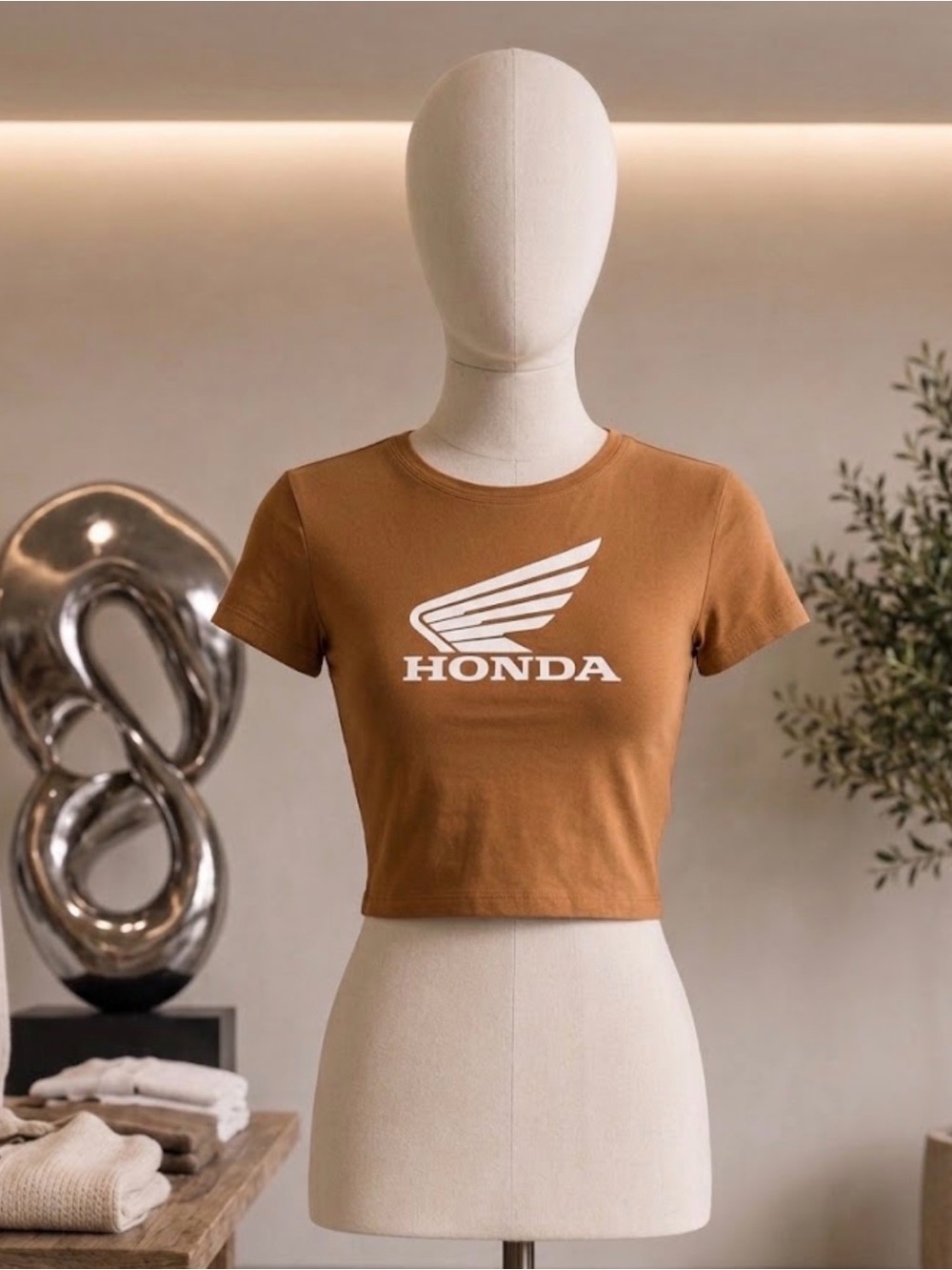 Honda Logo Crop Tee in Brown